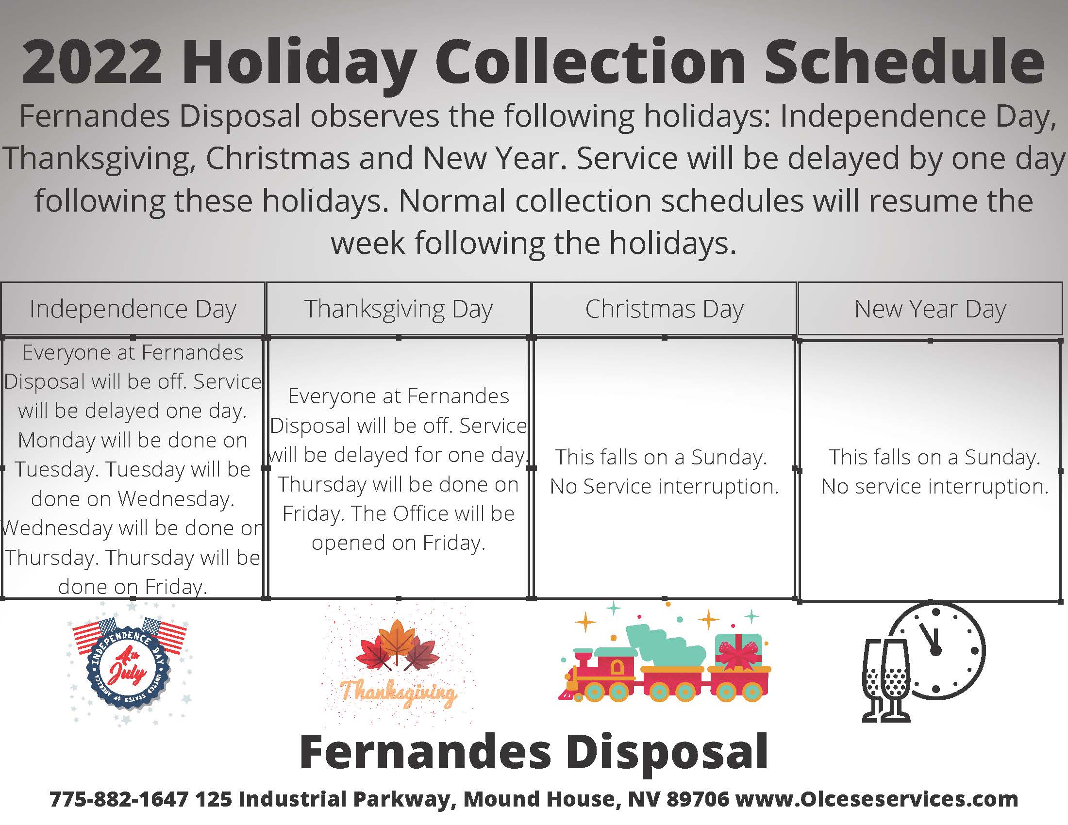 Fernandes Holiday Schedule